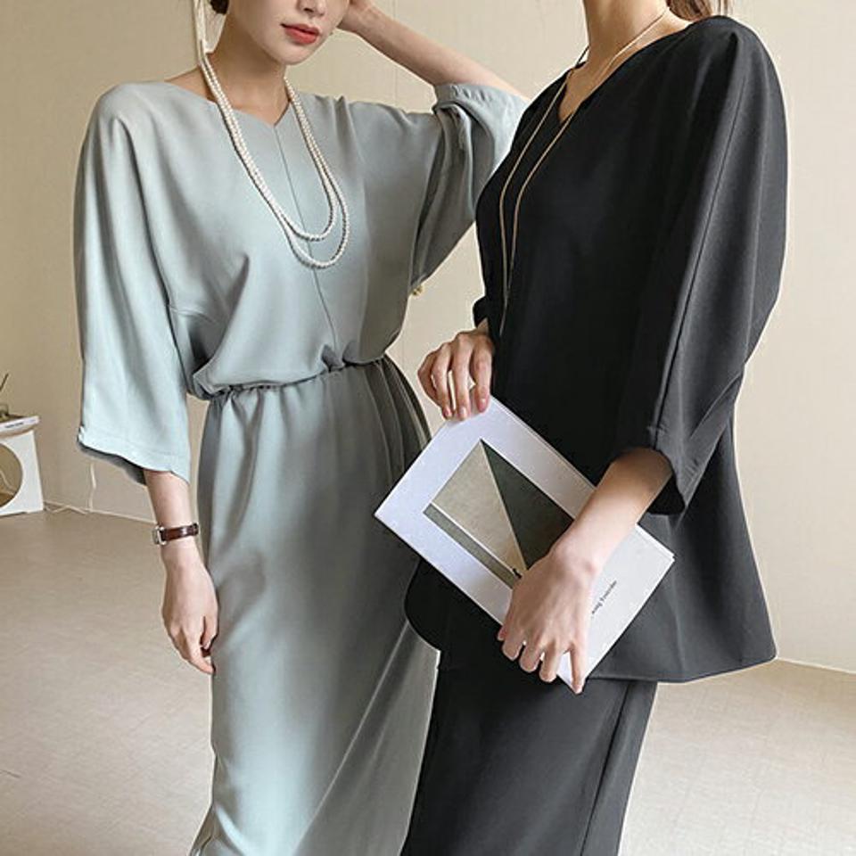 タックスリーブブラウス&スカートSET・全2色・b67141 レディース 【ops】【セットアップ setup トップス ブラウス スカート ロング ロングスカート タック 単色 無地 シンプル 大人 きれいめ 秋 春 韓国 ファッション】【ハイホリHIHOLLI】