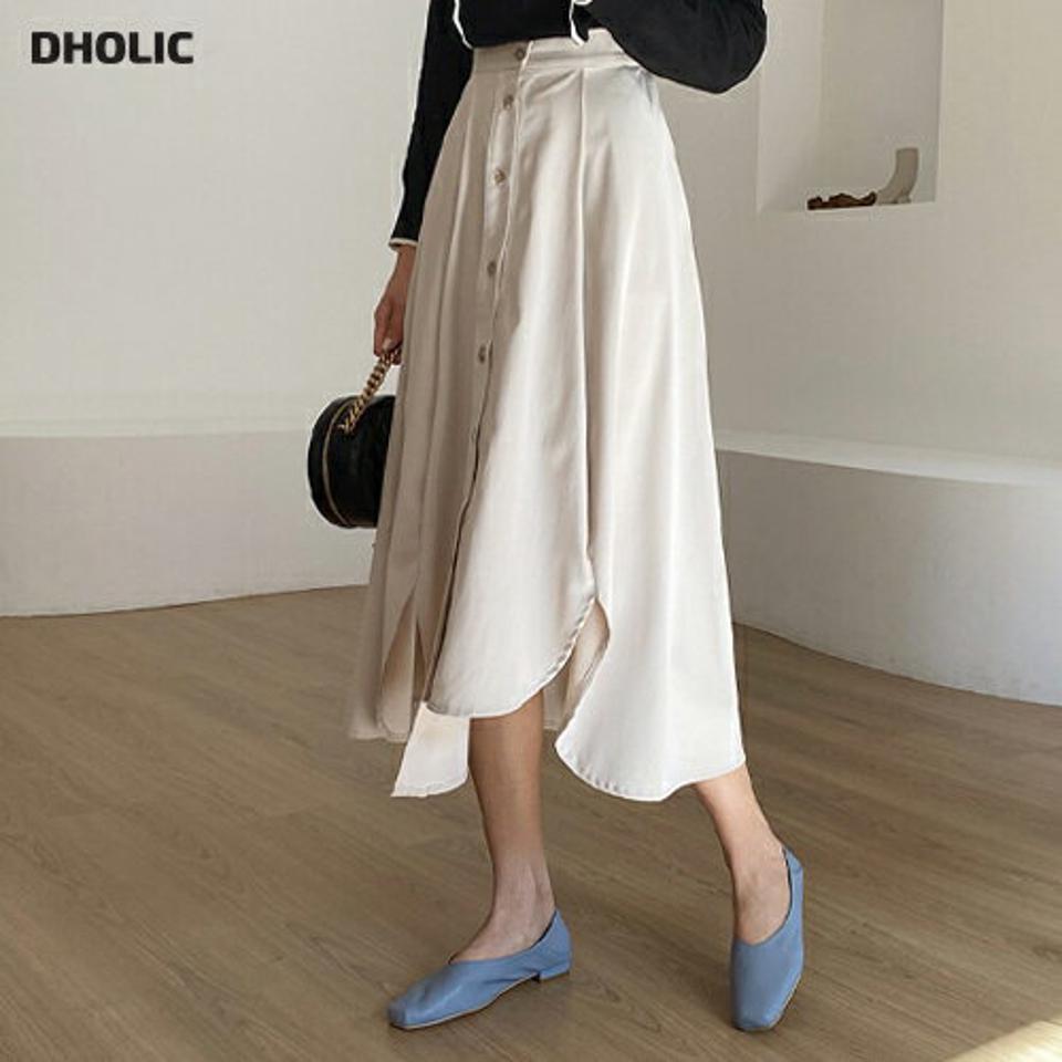 スリットボタンスカート・全2色・b67144 レディース 【sk】【スカート ロング ロングスカート スリット タック フレア フレアスカート フェミニン 秋 春 韓国 ファッション】【ハイホリHIHOLLI】