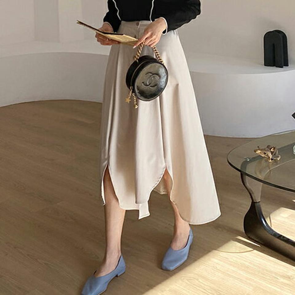 スリットボタンスカート・全2色・b67144 レディース 【sk】【スカート ロング ロングスカート スリット タック フレア フレアスカート フェミニン 秋 春 韓国 ファッション】【ハイホリHIHOLLI】