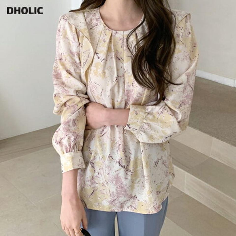 パターンフリルブラウス・全3色・t67075 レディース 【bl】【トップス ブラウス フリル フリルブラウス 総柄 モダン 雰囲気 フェミニン きれいめ 秋 春 韓国 ファッション】【ハイホリHIHOLLI】