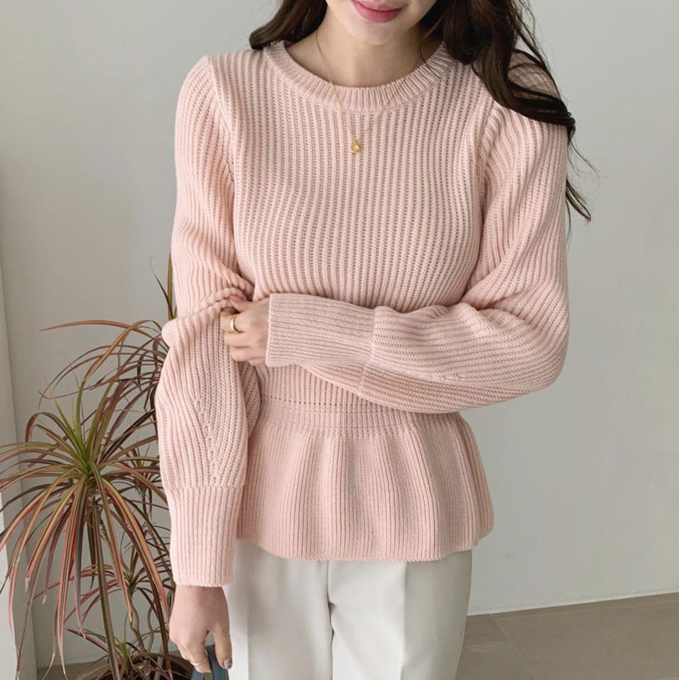 フリルへムニット・全4色・b67058 レディース 【tops】【トップス ニット ニットトップス 長袖 フリル フリルヘム 単色 無地 シンプル 可愛い かわいい 春 秋 韓国 ファッション】【ハイホリHIHOLLI】
