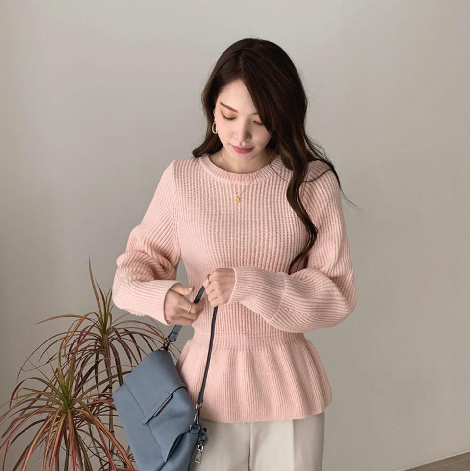 フリルへムニット・全4色・b67058 レディース 【tops】【トップス ニット ニットトップス 長袖 フリル フリルヘム 単色 無地 シンプル 可愛い かわいい 春 秋 韓国 ファッション】【ハイホリHIHOLLI】