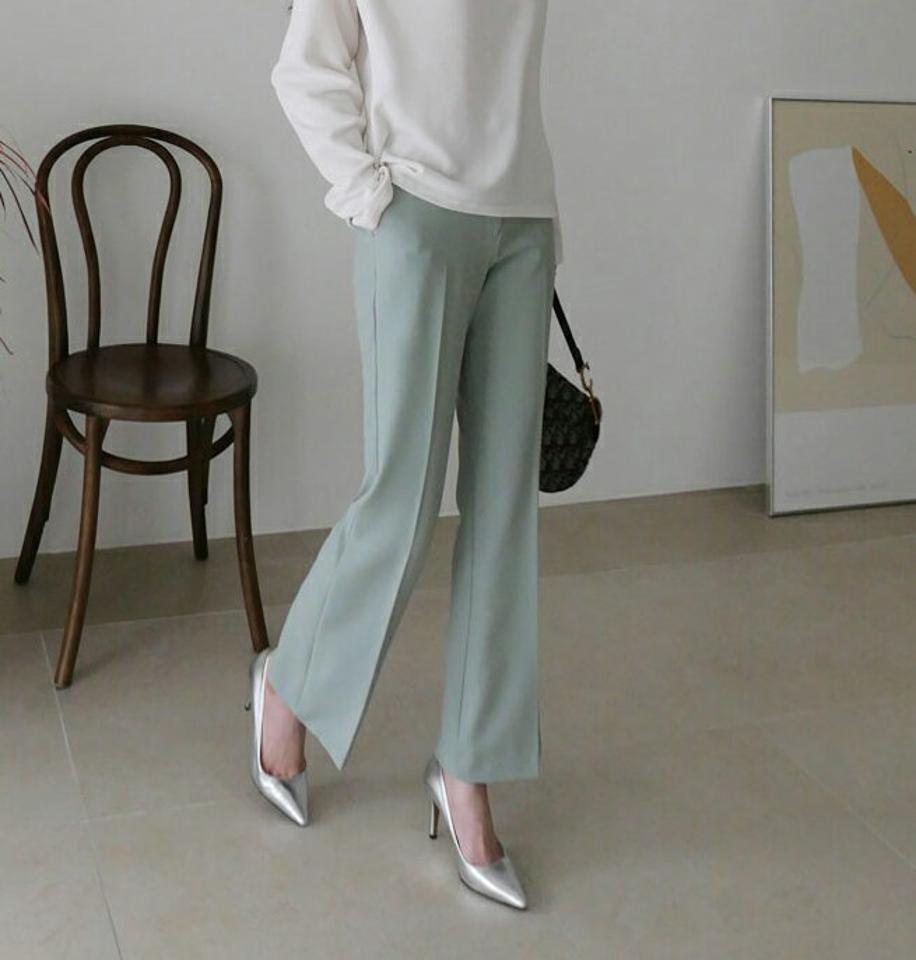 バックゴムストレートスラックス・全3色・t67085 レディース 【pt】【スラックス パンツ ズボン ロングパンツ ストレートパンツ ストレート 単色 無地 シンプル 大人 オフィスカジュアル きれいめ 秋 春 韓国 ファッション】【ハイホリHIHOLLI】