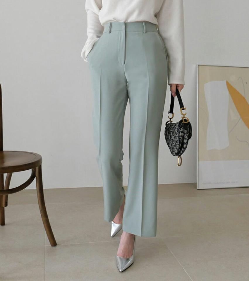 バックゴムストレートスラックス・全3色・t67085 レディース 【pt】【スラックス パンツ ズボン ロングパンツ ストレートパンツ ストレート 単色 無地 シンプル 大人 オフィスカジュアル きれいめ 秋 春 韓国 ファッション】【ハイホリHIHOLLI】