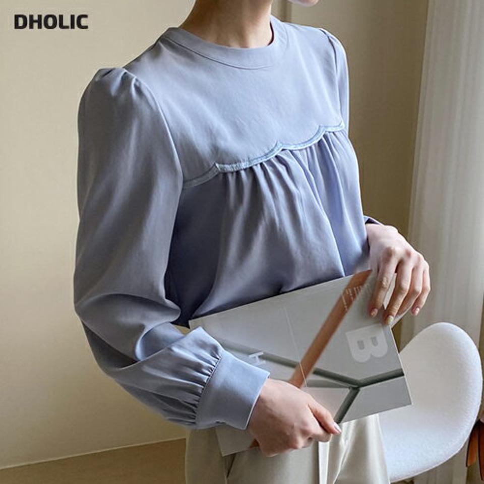 スカラップラインブラウス・全3色・b67106 レディース 【bl】【トップス ブラウス 長袖 スカラップ フェミニン かわいい 可愛い 単色 シンプル 秋 春 韓国 ファッション】【ハイホリHIHOLLI】