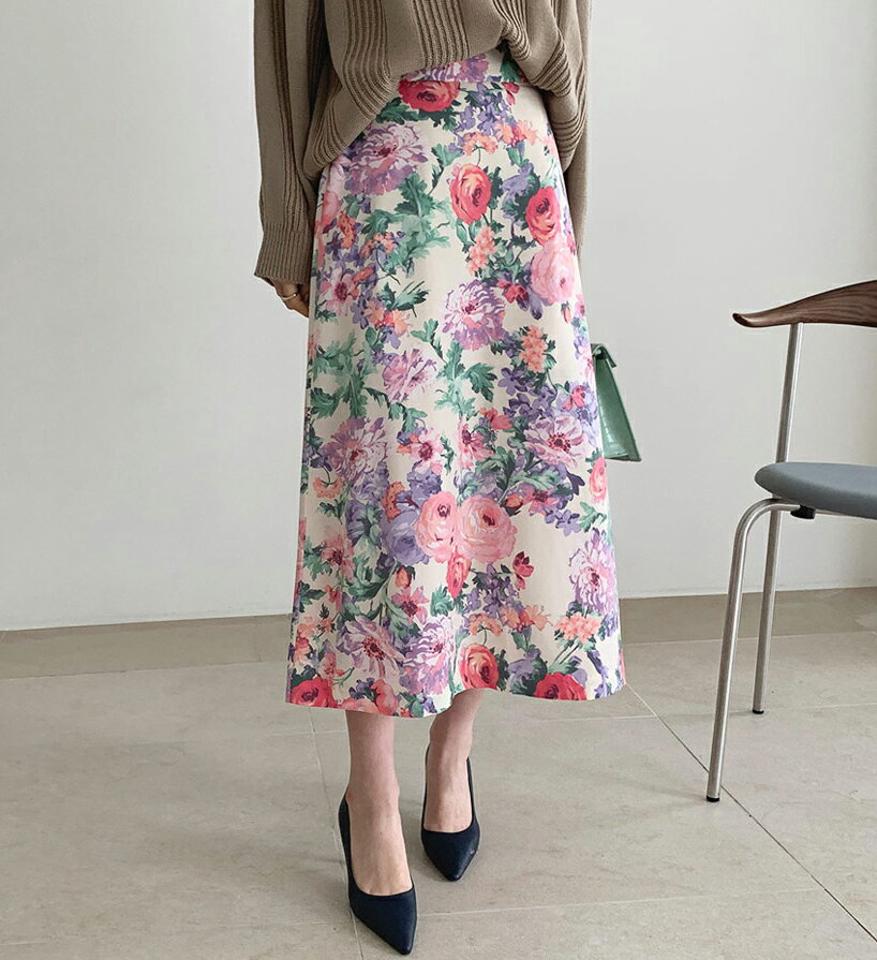 バックゴム花柄スカート・全3色・t67088 レディース 【sk】【スカート ロング ロングスカート 花柄 フラワー 大人 秋 春 韓国 ファッション】【ハイホリHIHOLLI】