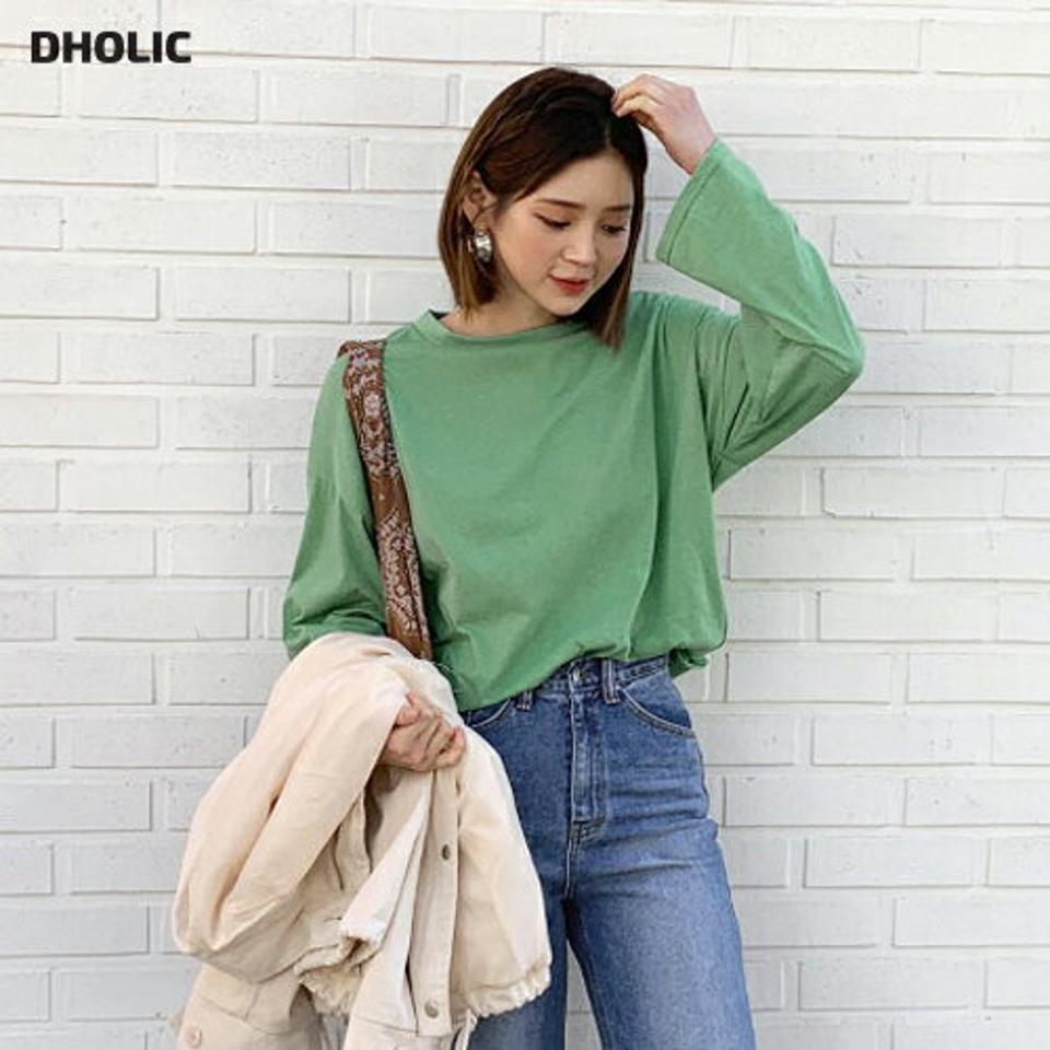 ボクシーラウンドTシャツ・全6色・b61639 レディース 【tops】【韓国 ファッション トップス Tシャツ 長袖 ボクシー ラウンドネック ユニーク ルーズ ゆったり 無地 カジュアル 体型カーバー デイリー 秋 春】