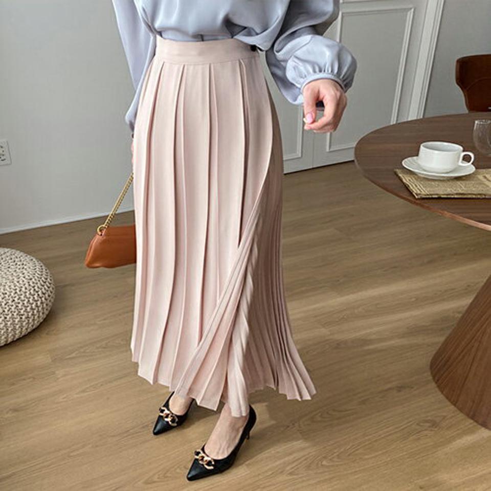 ダブルプリーツスカート・全3色・t67143 レディース 【sk】【スカート ロング ロングスカート プリーツ プリーツスカート フェミニン シンプル 単色 大人 きれいめ 秋 春 韓国 ファッション】【ハイホリHIHOLLI】