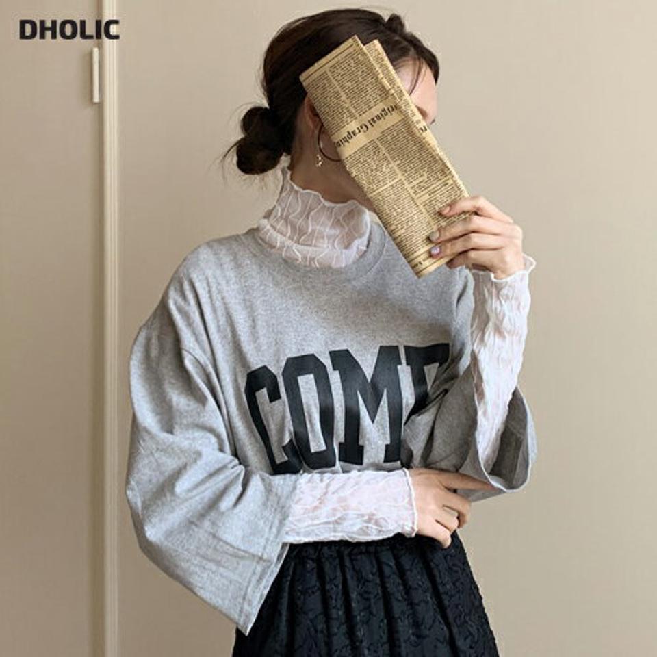 COMEアンバランスTシャツ・全3色・t67102 レディース 【tops】【トップス Tシャツ ロゴ ロゴトップス アンバランス カジュアル ラフ ルーズ 七分丈 七分袖 7分丈 7分袖 ゆったり 春 秋 韓国 ファッション】【ハイホリHIHOLLI】