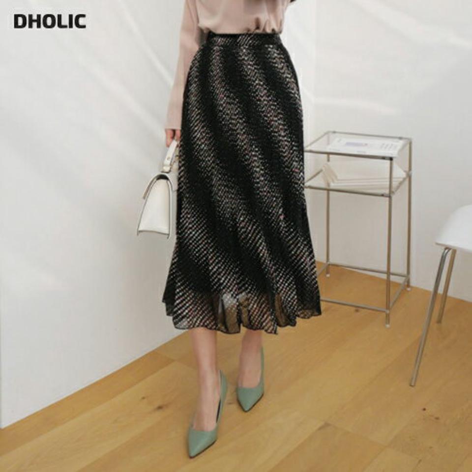 ドットプリーツスカート・全2色・b67093 レディース 【sk】【スカート ロング ロングスカート プリーツ プリーツスカート ドット柄 フェミニン 大人 秋 春 透け感 ウエストゴム 揺れ感 韓国 ファッション】【ハイホリHIHOLLI】