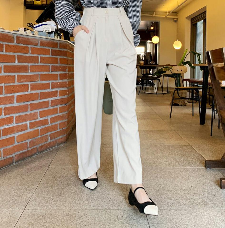 タックワイドスラックス・全3色・t61657 レディース 【pt】 韓国 ファッション ボトムス パンツ スラックス タック ボリューム ウエストゴム オフィスカジュアル カジュアル ハイウエスト 無地 体型カーバー 秋 春