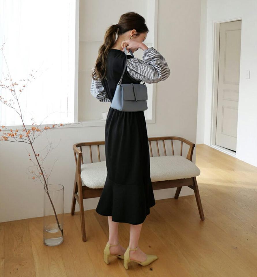 ストライプスリーブワンピース・全4色・t67055 レディース 【ops】【ワンピース ロング ロングワンピース 長袖 ストライプ柄 カジュアル ラフ 大人 爽やか 秋 春 韓国 ファッション】【ハイホリHIHOLLI】