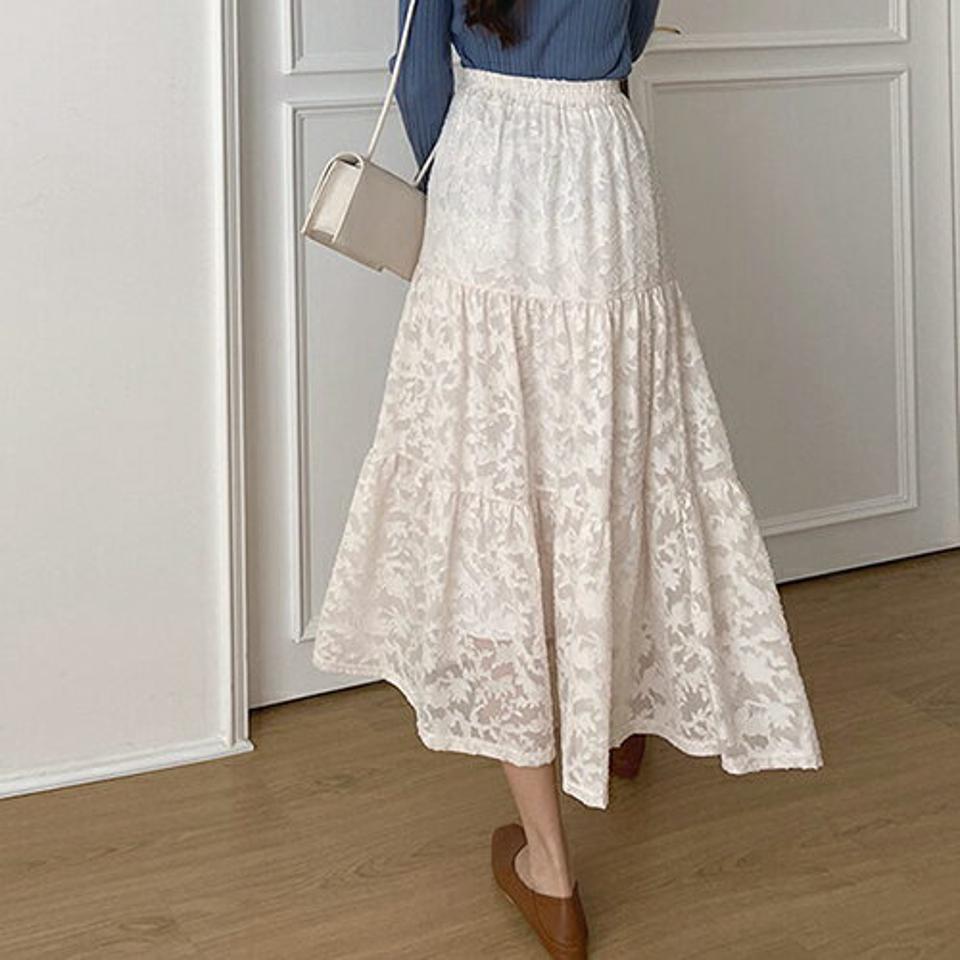 ウエストゴムレーススカート・全2色・t67117 レディース 【sk】【スカート ロング ロングスカート レース 総レース ウエストゴム フェミニン 可愛い かわいい 秋 春 韓国 ファッション】【ハイホリHIHOLLI】