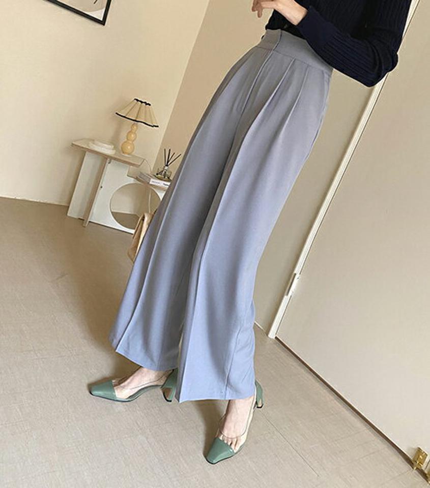 ツータックワイドスラックス・全3色・t67145 レディース 【pt】【スラックス ワイドスラックス ワイドパンツ パンツ ズボン ロングパンツ ツータック 単色 無地 シンプル 大人 きれいめ オフィスカジュアル 秋 春 韓国 ファッション】【ハイホリHIHOLLI】