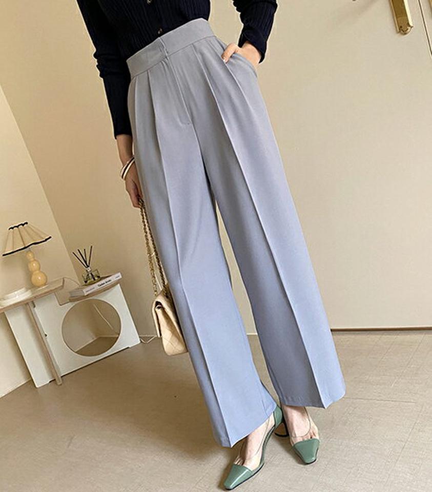 ツータックワイドスラックス・全3色・t67145 レディース 【pt】【スラックス ワイドスラックス ワイドパンツ パンツ ズボン ロングパンツ ツータック 単色 無地 シンプル 大人 きれいめ オフィスカジュアル 秋 春 韓国 ファッション】【ハイホリHIHOLLI】