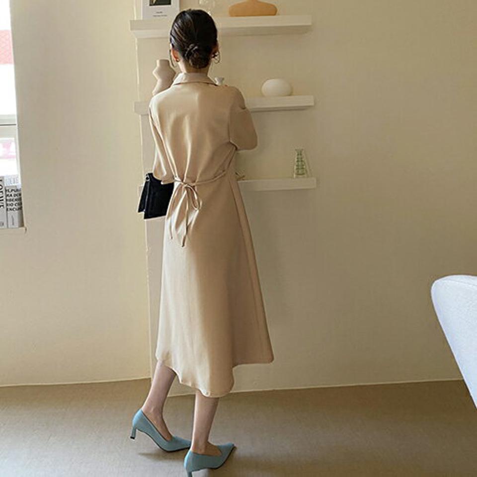 ボタンラップカラーワンピース・全4色・t67111 レディース 【ops】【ワンピース ミディ丈 ミディワンピース 長袖 ラップデザイン 単色 無地 シンプル Aライン かわいい 大人 秋 春 韓国 ファッション】【ハイホリHIHOLLI】