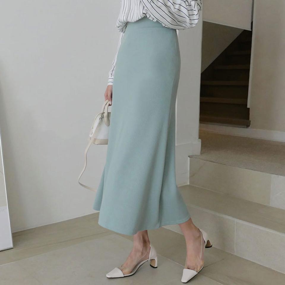 リブマーメイドスカート・全4色・b67083 レディース 【sk】【スカート ロング ロングスカート マーメイドスカート マーメイド リブ 単色 シンプル 可愛い かわいい カジュアル 秋 春 韓国 ファッション】【ハイホリHIHOLLI】