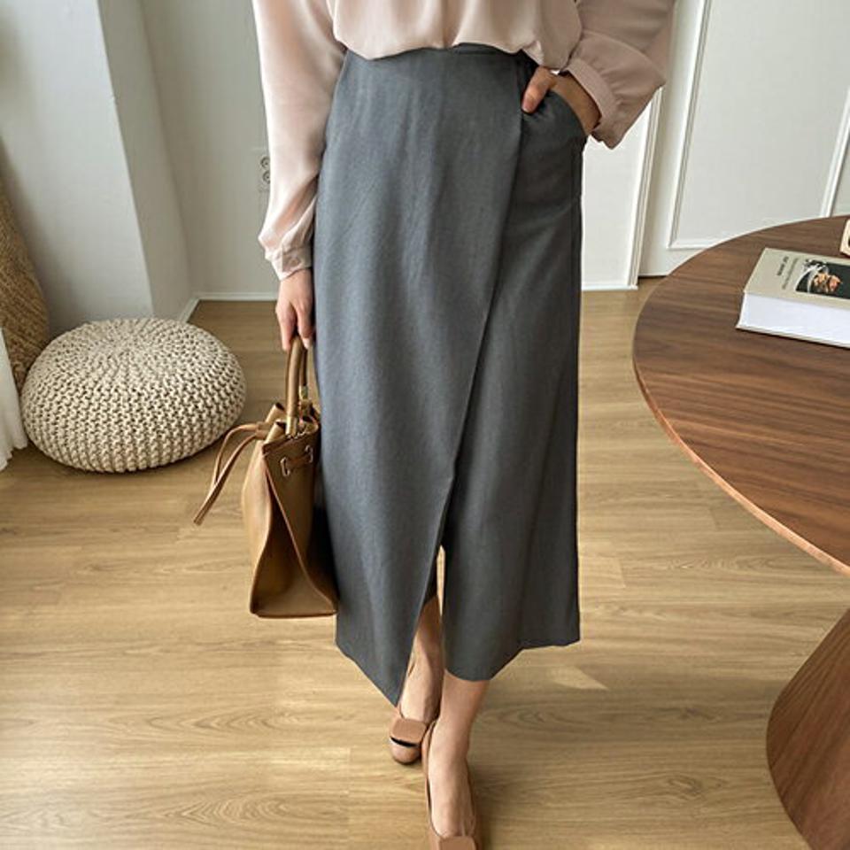 ワイドラップパンツ・全2色・t67123 レディース 【pt】【パンツ ズボン ロングパンツ ラップデザイン ラップパンツ ワイド ワイドパンツ 体型カバー 単色 無地 シック ユニーク 大人 秋 春 韓国 ファッション】【ハイホリHIHOLLI】