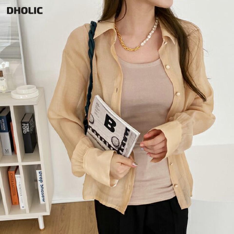 シースルーシャツブラウス・全2色・b67149 レディース 【bl】【トップス シャツブラウス ブラウス シースルー 透け感 シアー 長袖 単色 無地 シンプル フェミニン 大人 秋 春 韓国 ファッション】【ハイホリHIHOLLI】