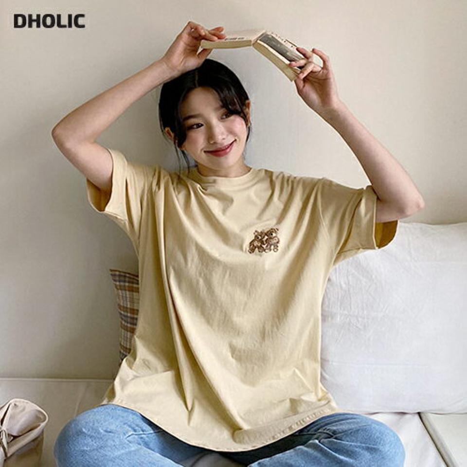 ツインベアポイントTシャツ・全3色・t63266 レディース 【tops】【韓国 ファッション トップス Tシャツ かわいい ベア 半袖 ルーズ クマ くまさん くま スリム フィット 体型カーバー 細身 パターン ゆったり デイリー カジュアル 秋 春】【NIJU】【BT】
