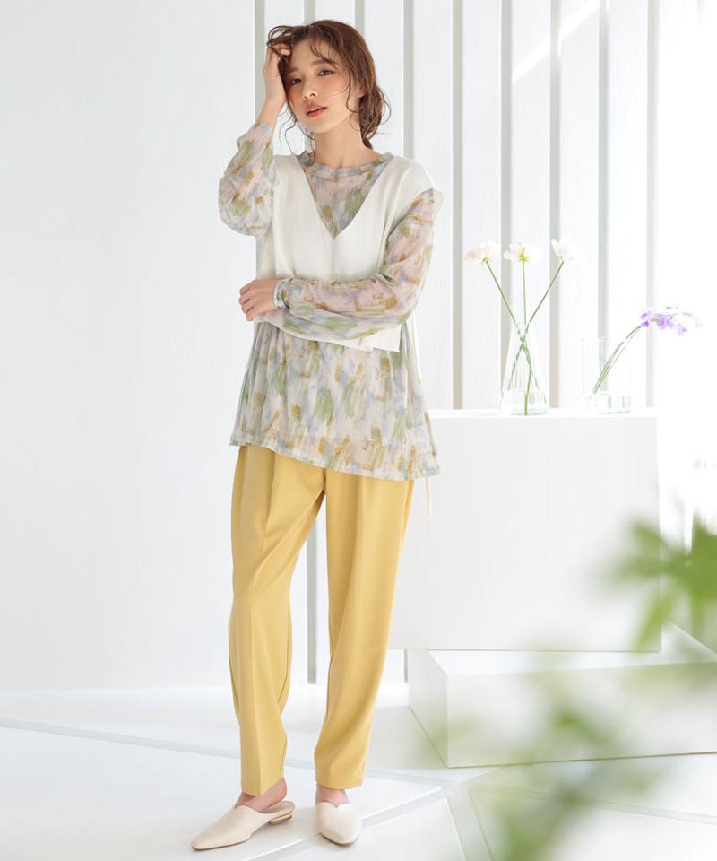 【スーパーSALEクーポン配布中】パンツ レディース ストレート テーパードパンツ フォーマル センタープレス ストレートパンツ ロングパンツ ボトムス ツイルテーパードパンツ DONOBAN｜韓国ファッション 春 人気 ハイウエストパンツ 脚長効果 ウエストゴム ドノバン