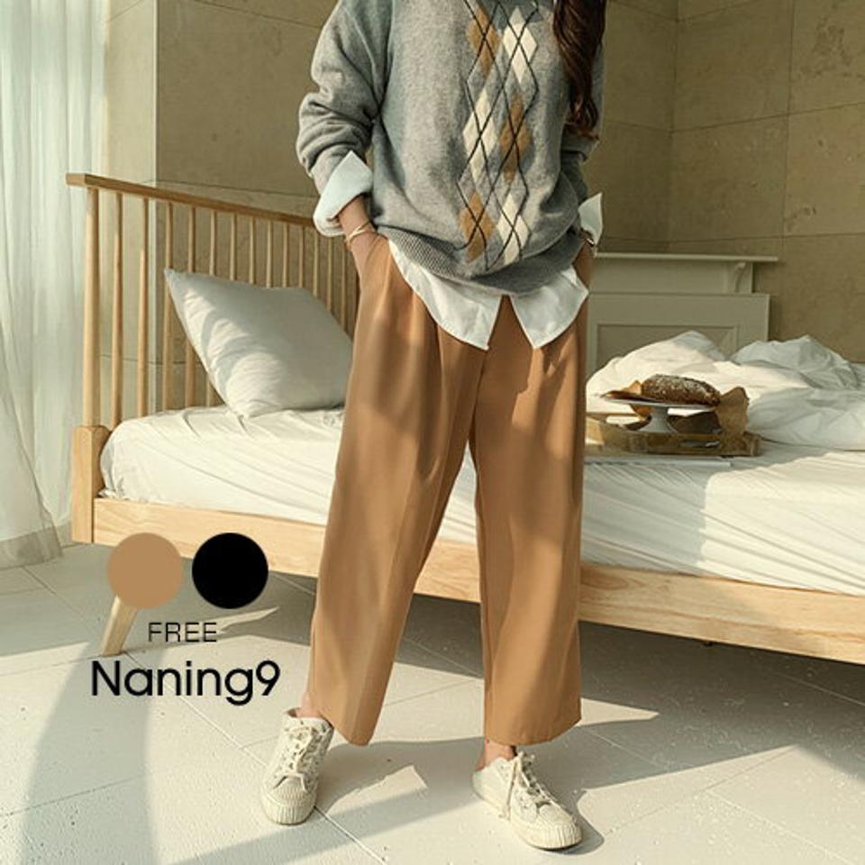 NANING9(ナンニング)バンディングワイドスラックス【2/26up_go】レディース 韓国 韓国ファッション 人気 トップス Tシャツ ベージュ ニット 春 秋【5】★