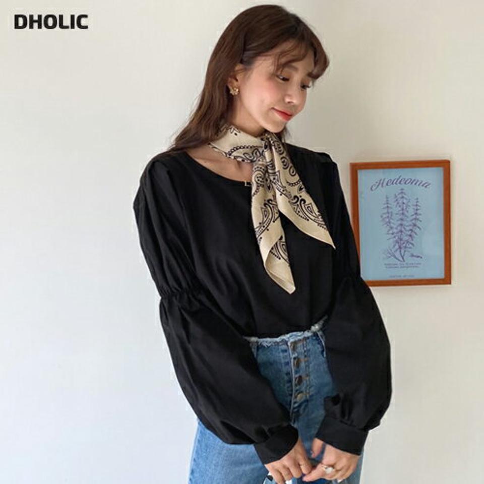 ゴムスリーブブラウス・全4色・t65000 レディース 【bl】【韓国 ファッション トップス ブラウス 長袖 上品 ボリューム袖 ラウンドネック 無地 体型カバー フェミニン カジュアル デイリー 秋 春】