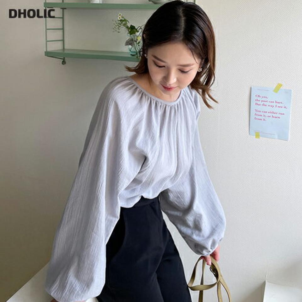 2WAYボタンブラウス・全4色・t65003 レディース 【bl】【韓国 ファッション トップス ブラウス 長袖 上品 2WAY ラウンドネック ボタン ギャザー 無地 体型カバー フェミニン カジュアル デイリー 秋 春】