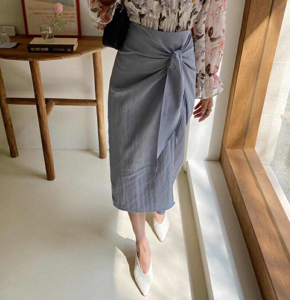 リボンラップスカート・全3色・t65015 レディース 【sk】【韓国 ファッション ボトムス スカート ロング ロングスカート リボンラップ リボン ラップスカート ハイウエスト バックゴム カジュアル 体型カバー フェミニン デイリー 秋 春】