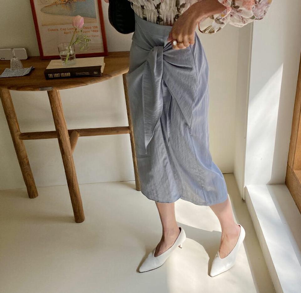 リボンラップスカート・全3色・t65015 レディース 【sk】【韓国 ファッション ボトムス スカート ロング ロングスカート リボンラップ リボン ラップスカート ハイウエスト バックゴム カジュアル 体型カバー フェミニン デイリー 秋 春】