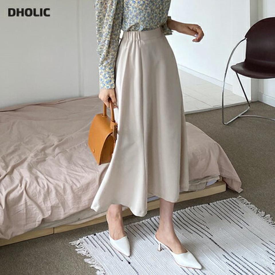 サイドゴムフレアスカート・全3色・t62970 レディース 【sk】 韓国 ファッション ボトムス スカート ロング ロングスカート Aライン フレア ウエストゴム 無地 カジュアル 体型カバー フェミニン デイリー 秋 春