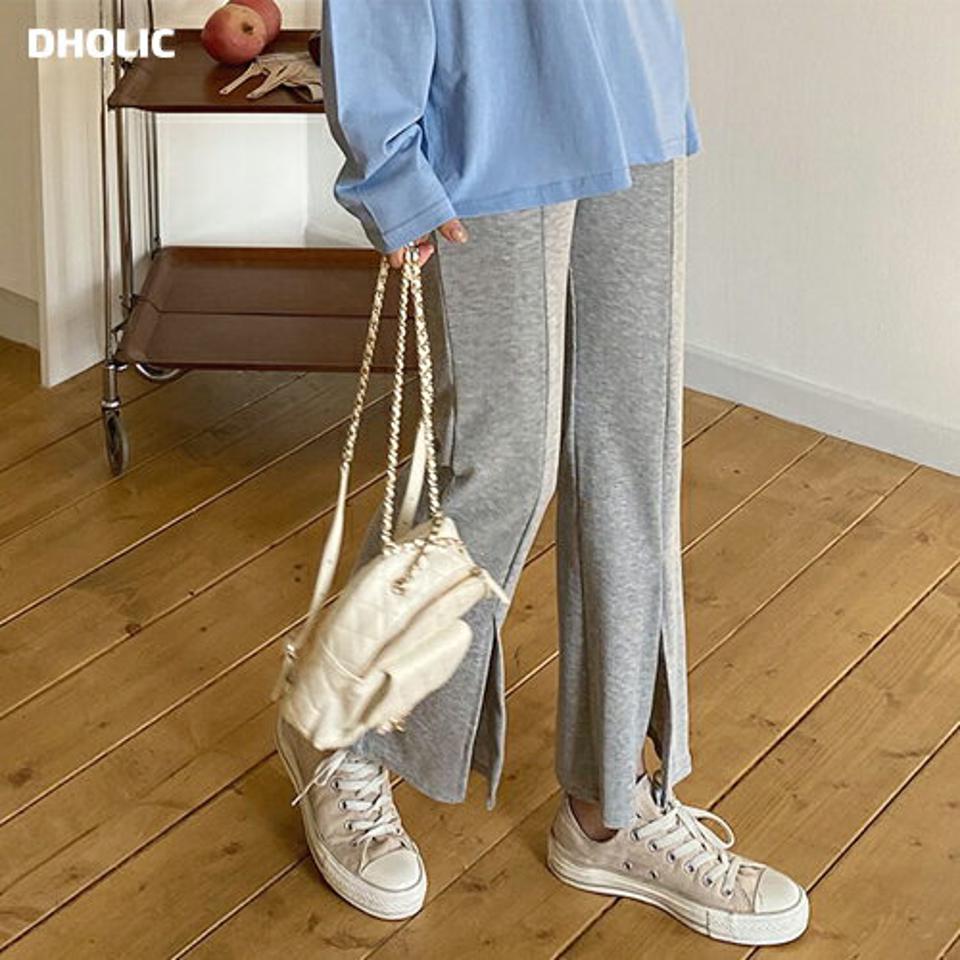 2TYPEブーツカットパンツ・全2色・b62971 レディース 【pt】【韓国 ファッション ボトムス パンツ ロング ロングパンツ 2TYPE ベーシック スリット 美脚 ブーツカット ウエストゴム スリム フィット 細身 シンプル 無地 体型カーバー 秋 春】