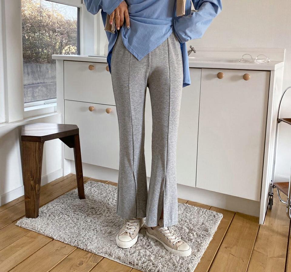 2TYPEブーツカットパンツ・全2色・b62971 レディース 【pt】【韓国 ファッション ボトムス パンツ ロング ロングパンツ 2TYPE ベーシック スリット 美脚 ブーツカット ウエストゴム スリム フィット 細身 シンプル 無地 体型カーバー 秋 春】