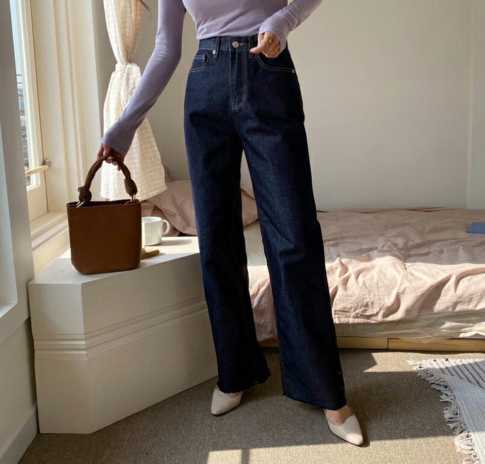 ハイウエストエコデニムパンツ・全1色・t62976 レディース 【pt】【韓国 ファッション ボトムス パンツ ロング デニム エコデニム デニムパンツ フィット ベルトループ スリム ストレート 美脚 10分丈 十分丈 カジュアル デイリー 秋 春】