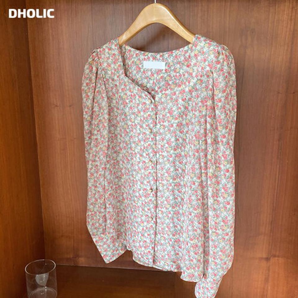 スクエア花柄ブラウス・全3色・b62949 レディース 【bl】【韓国 ファッション トップス ブラウス 長袖 上品 ビンテージ 花柄 スクエアネック 首元 シフォン フラワー 体型カバー フェミニン カジュアル デイリー 秋 春】【fw】