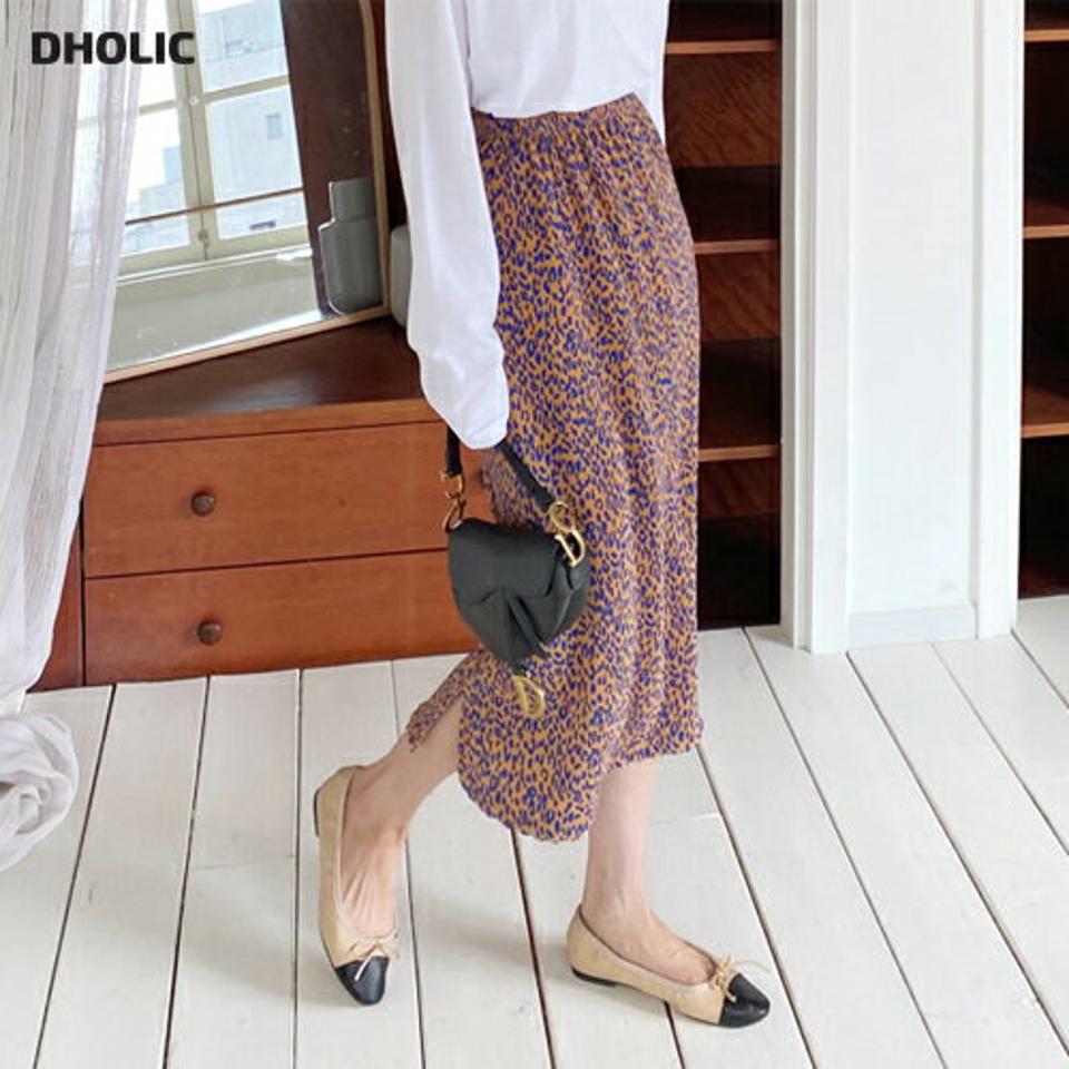 レオパードプリーツスカート・全3色・b62967 レディース 【sk】【韓国 ファッション ボトムス スカート ロング ロングスカート Hライン スリット フィット プリーツ レオパード パターン カジュアル 体型カバー フェミニン デイリー 秋 春】