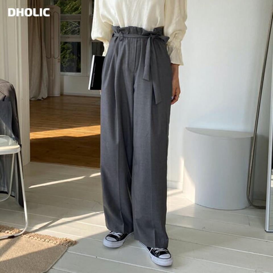 ドロストワイドスラックス・全3色・t62975 レディース 【pt】【韓国 ファッション ボトムス パンツ スラックス ワイドスラックス ウエストストリング サイドポケット ハイウエスト 無地 体型カーバー 秋 春】