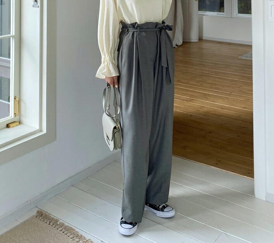 ドロストワイドスラックス・全3色・t62975 レディース 【pt】【韓国 ファッション ボトムス パンツ スラックス ワイドスラックス ウエストストリング サイドポケット ハイウエスト 無地 体型カーバー 秋 春】