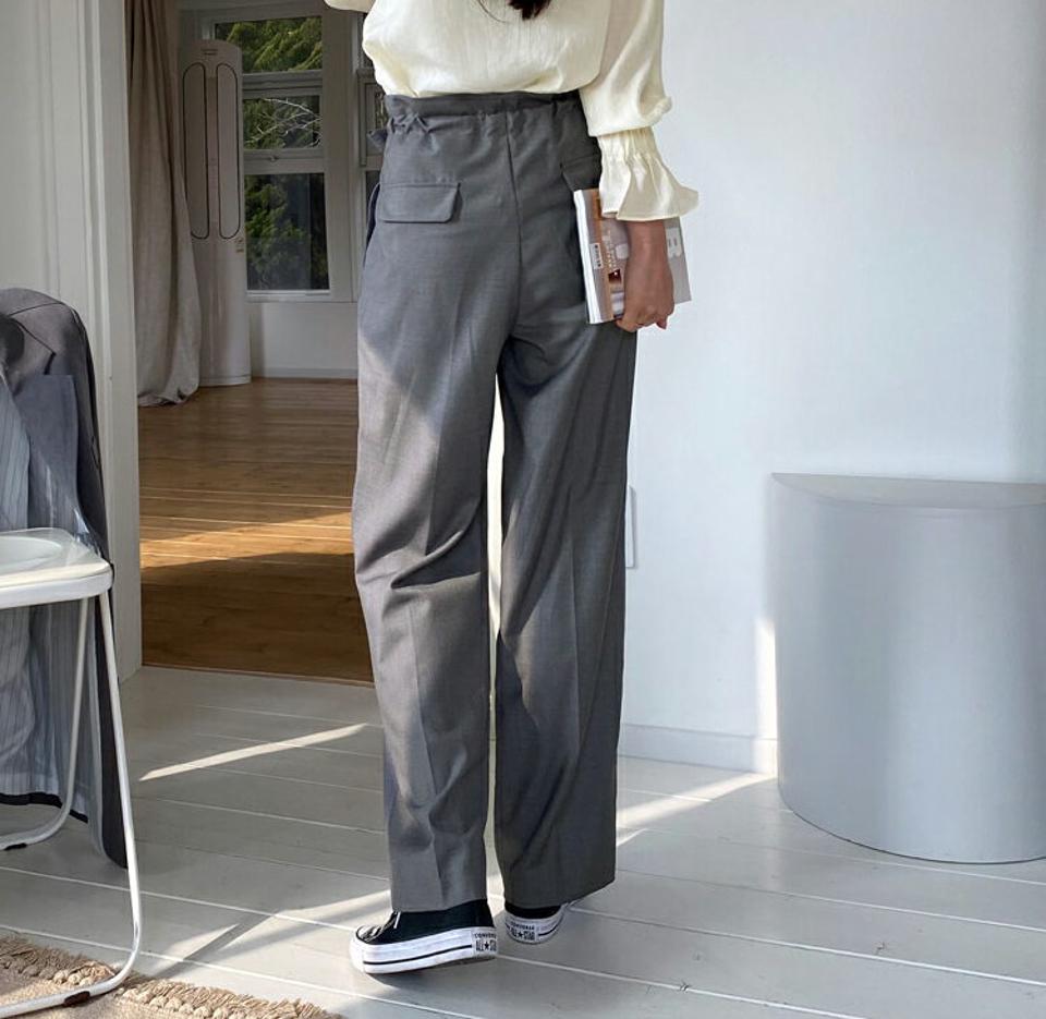 ドロストワイドスラックス・全3色・t62975 レディース 【pt】【韓国 ファッション ボトムス パンツ スラックス ワイドスラックス ウエストストリング サイドポケット ハイウエスト 無地 体型カーバー 秋 春】