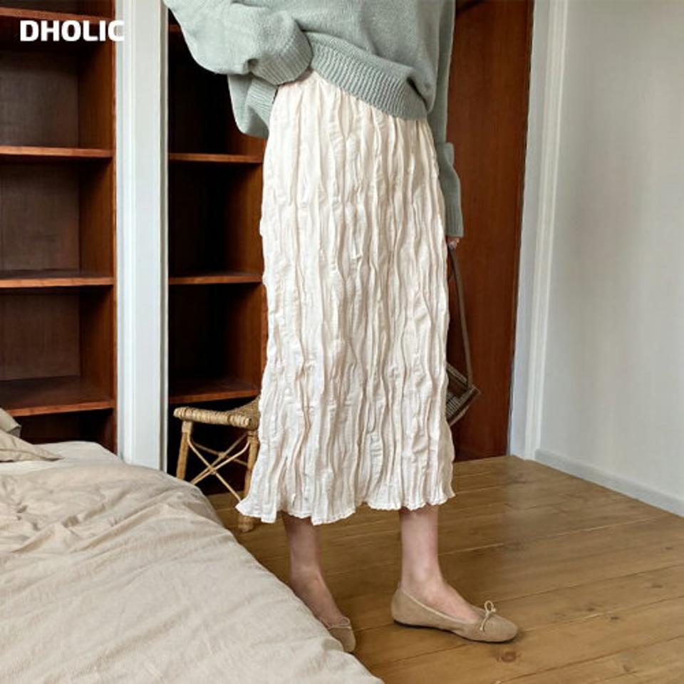 リンクルスリットスカート・全3色・b62968 レディース 【sk】【韓国 ファッション ボトムス スカート ロング ロングスカート Hライン リンクル スリット やわらかい リンクルスカート ウエストゴム カジュアル 体型カバー フェミニン デイリー 秋 春】
