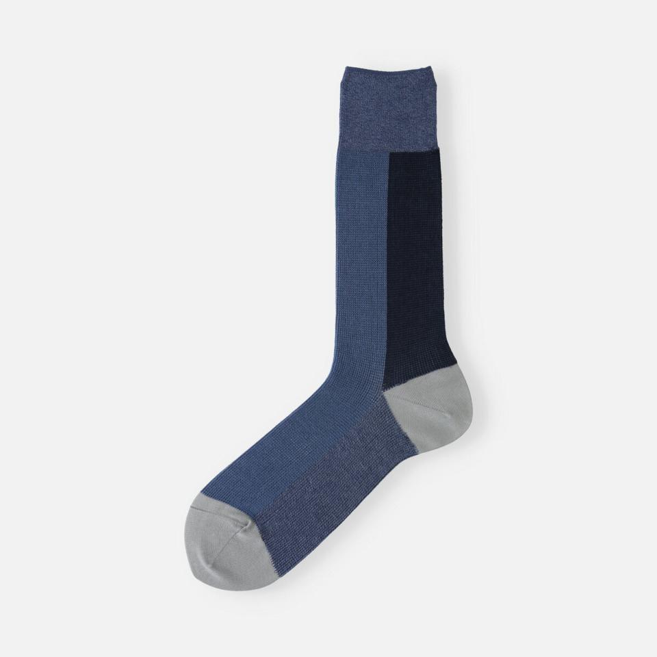 【あす楽】【Tabio MEN】 メンズ 撚り杢ブロックソックス / 靴下屋 靴下 タビオ くつ下 クルー メンズ 日本製
