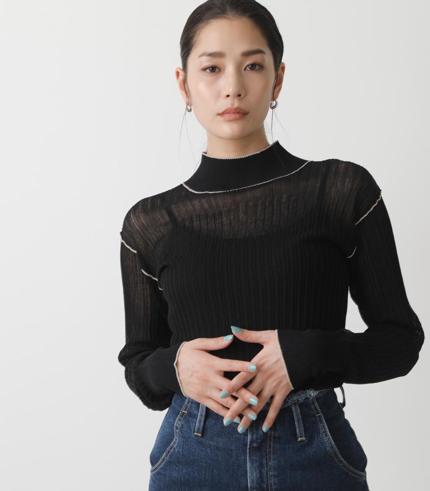 SHEER COLOR STITCH KNIT TOPS/シアーカラーステッチニットトップス