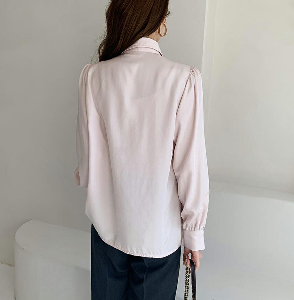 チェーンボタン付シャツブラウス・全3色・t67202 レディース 【bl】【トップス ブラウス シャツブラウス チェーン 長袖 ユニーク 単色 シンプル 大人 きれいめ オフィスカジュアル 春 秋 韓国 ファッション】【ハイホリHIHOLLI】