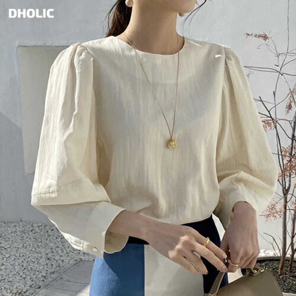 ラウンドパフブラウス・全4色・b67181 レディース 【bl】【トップス ブラウス パフスリーブ パフ袖 ボリューム袖 単色 無地 シンプル ナチュラル 大人 かわいい 春 秋 韓国 ファッション】【ハイホリHIHOLLI】