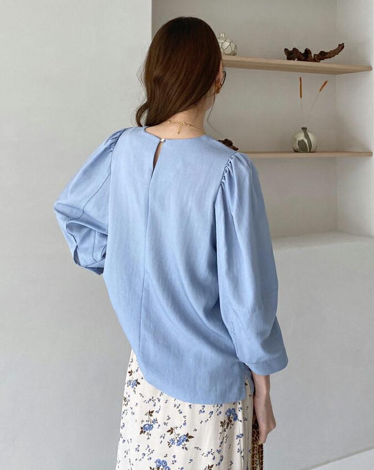 ラウンドパフブラウス・全4色・b67181 レディース 【bl】【トップス ブラウス パフスリーブ パフ袖 ボリューム袖 単色 無地 シンプル ナチュラル 大人 かわいい 春 秋 韓国 ファッション】【ハイホリHIHOLLI】