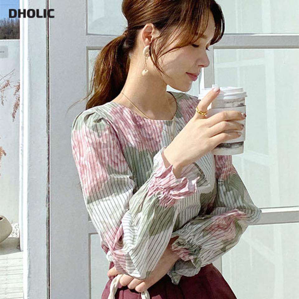 ローズストライプブラウス・全2色・b67184 レディース 【bl】【トップス ブラウス ストライプ柄 花柄 フラワー フェミニン 大人 ローズ バラ 大人 きれいめ 春 秋 韓国 ファッション】【ハイホリHIHOLLI】【fw】