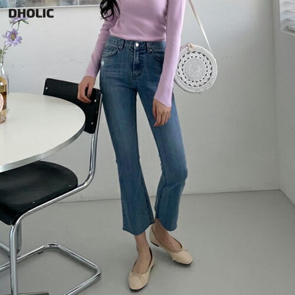 【全品10%OFF】フレアデニムパンツ・全1色・t63396 レディース 【pt】【韓国 ファッション ボトムス パンツ ロング デニム ウォッシング デニムパンツ カットオフ ベルトループ スリム ストレート 美脚 10分丈 十分丈 カジュアル デイリー 秋 春】【NIJU】