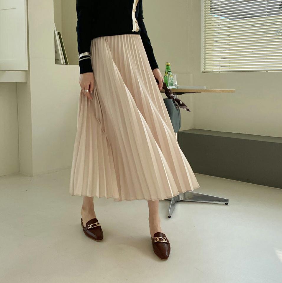 ウエストゴムプリーツスカート・全4色・t67182 レディース 【sk】【スカート ロング ロングスカート プリーツ プリーツスカート ウエストゴム 単色 シンプル カジュアル 大人 フェミニン 春 秋 韓国 ファッション】【ハイホリHIHOLLI】