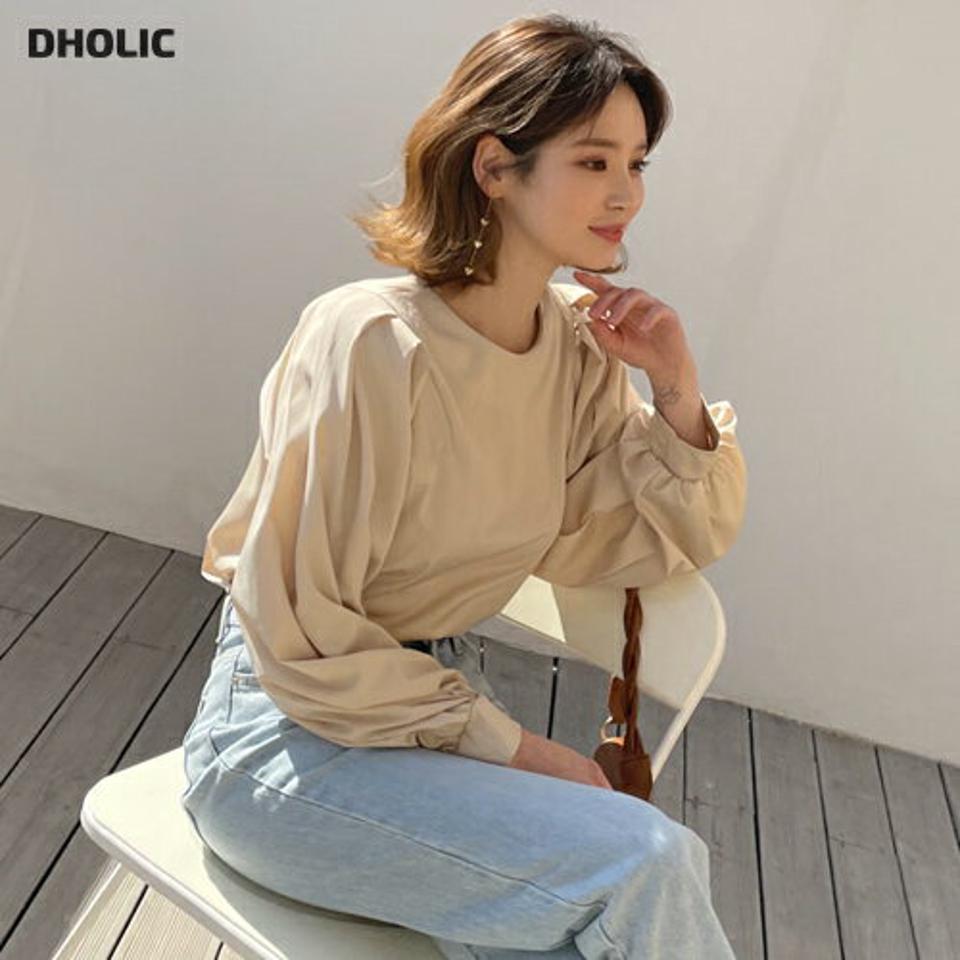 即日配送 パフスリーブブラウス・全3色・t56950 レディース 【bl】 韓国ファッション トップス ブラウス 長袖 上品 パフスリーブ ラウンドネック ボリューム 無地 ベーシック 体型カバー フェミニン カジュアル デイリー 秋 春