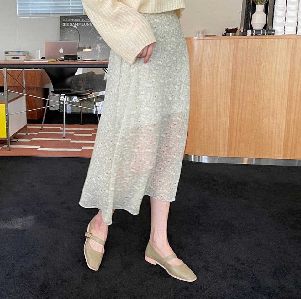 シフォン花柄パターンスカート・全4色・b56975 レディース 【sk】【韓国 ファッション ボトムス スカート ロング ロングスカート フローラル パターン バックゴム シフォン Aライン 花柄 フラワー カジュアル 体型カバー フェミニン デイリー 秋 春】【fw】